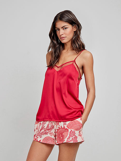 GISELA - 2/20250T - Pigiama estivo donna con top e pantaloncini corallo