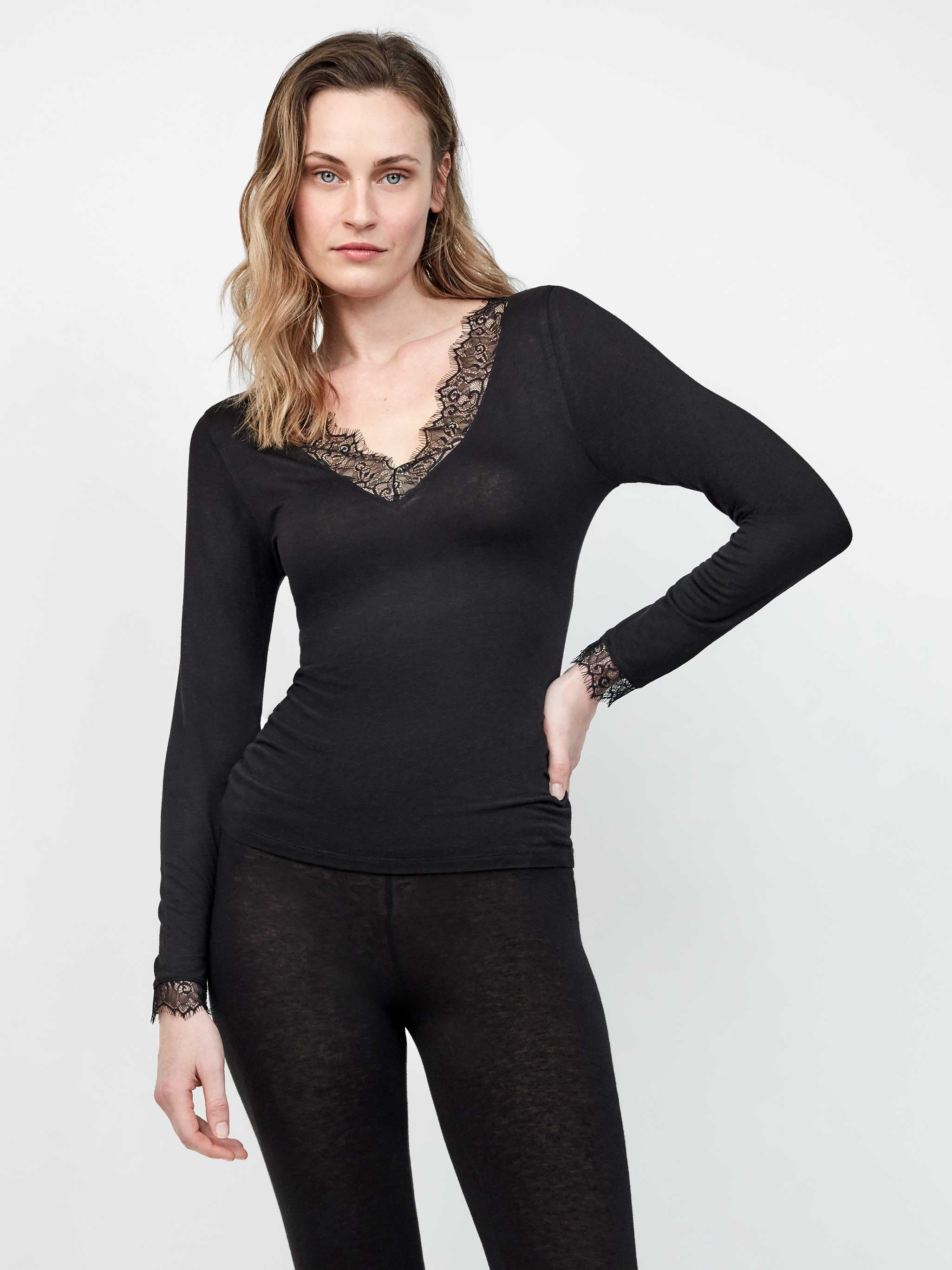 GISELA 1/10063T - Maglia Termica manica lunga con pizzo in Lana