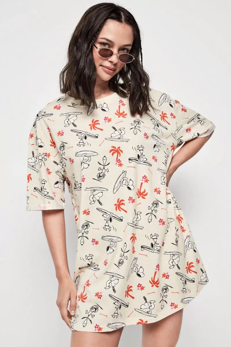 GISELA - 2/20031 - Camicia da notte estiva donna con stampa Snoopy, scollo rorondo