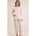 GARY - 5313 FIOCCHETTI - Pigiama cotone lungo donna con giacca abbottonata e manica lunga